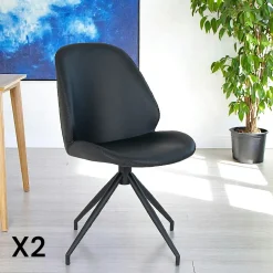 BERLIN Chaises Contemporaines|Meubles De Cuisine·Chaises|Chaise pivotante noire avec surpiqure décorative (lot de 2)
