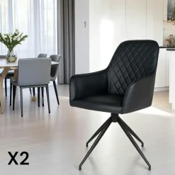 SAVONE Chaises Contemporaines|Meubles De Cuisine·Chaises|Chaise pivotante noire avec accoudoirs (lot de 2)