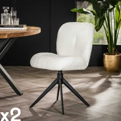 GALWAY Univers Déco·Design Contemporain|Chaises Contemporaines|Chaise pivotante rembourrée en bouclette blanche (lot de 2)