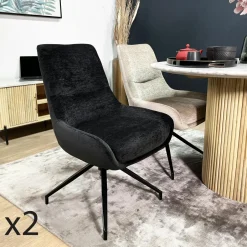 PALERME Chaises Velours|Chaises Contemporaines|Chaise pivotante retro en velours bleu (lot de 2)