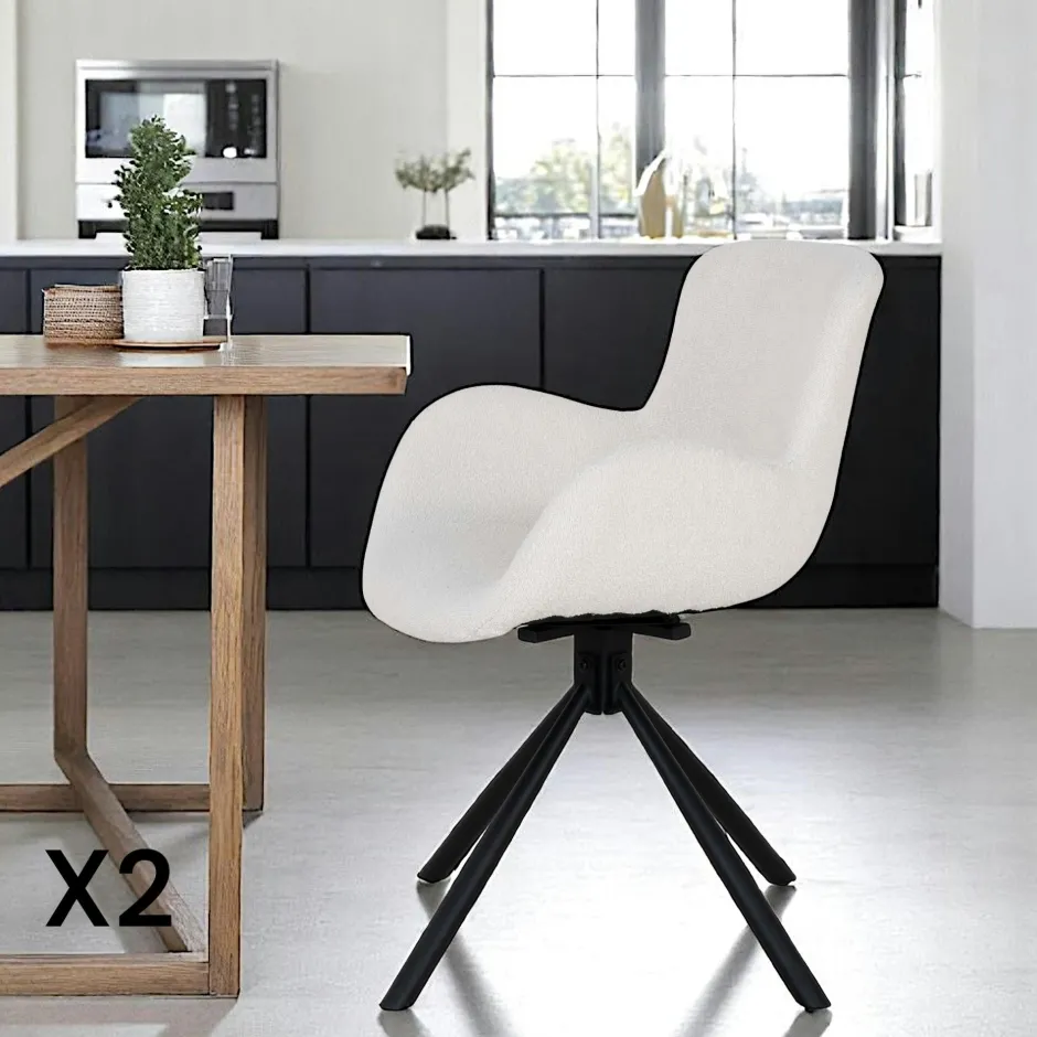 SAVONE Chaises Contemporaines|Meubles De Cuisine·Chaises|Chaise pivotante taupe en tissu bouclette, dossier ouvert (lot de 2)