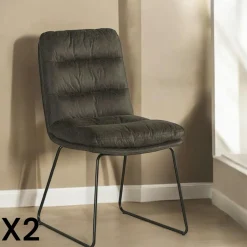 Epika Chaises Vintage|Chaises Capitonnées|Chaise rembourrée havane (lot de 2)