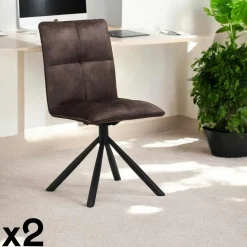 IENA Chaises Capitonnées|Chaises Contemporaines|Chaise rotative tissu chocolat (lot de 2)