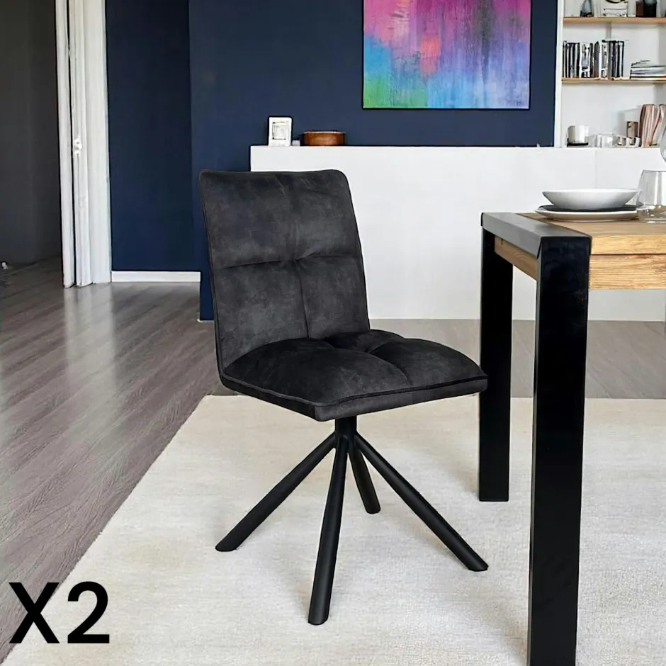 IENA Chaises Capitonnées|Chaises Contemporaines|Chaise rotative tissu chocolat (lot de 2)