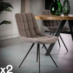 Chaises Capitonnées|Meubles De Cuisine·Chaises|Chaise salle à manger tissu jeans sable (lot de 2)