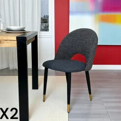 MALMOE Chaises Capitonnées|Chaises Contemporaines|Chaise salle à manger tissu quadrillé bleu foncé (lot de 2)