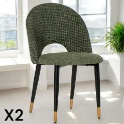 MALMOE Chaises Capitonnées|Chaises Contemporaines|Chaise salle à manger tissu quadrillé kaki (lot de 2)