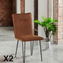 KERALA Chaises Scandinaves|Chaises Capitonnées|Chaise scandinave tissu gris foncé pieds épingle (lot de 2)