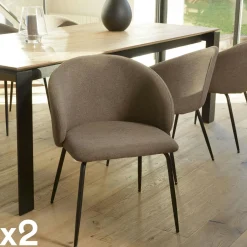TIM Chaises Capitonnées|Chaises Contemporaines|Chaise style cabriolet tissu marron (lot de 2)
