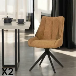 IENA Chaises Velours|Chaises Capitonnées|Chaise terracotta pivotante en velours texturé (lot de 2)
