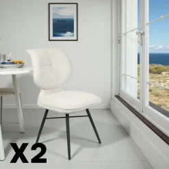 LIGURIE Chaises Contemporaines|Meubles De Cuisine·Chaises|Chaise tissu écru à dossier double (lot de 2)