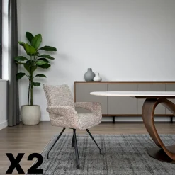 LIGURIE Meubles De Cuisine·Chaises|Chaises Contemporaines|Chaise tissu taupe chiné accoudoirs larges (lot de 2)