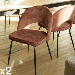 TIM Chaises Capitonnées|Chaises Contemporaines|Chaise velours acajou dossier demi-lune (lot de 2)
