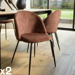 TIM Chaises Capitonnées|Chaises Contemporaines|Chaise velours acajou dossier galbé (lot de 2)