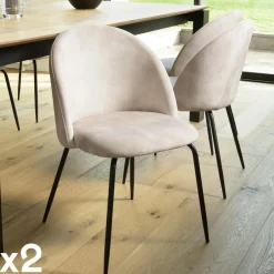 TIM Chaises Capitonnées|Chaises Contemporaines|Chaise velours beige dossier galbé (lot de 2)