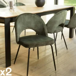 TIM Meubles De Cuisine·Chaises|Chaises Capitonnées|Chaise velours beige dossier demi-lune (lot de 2)