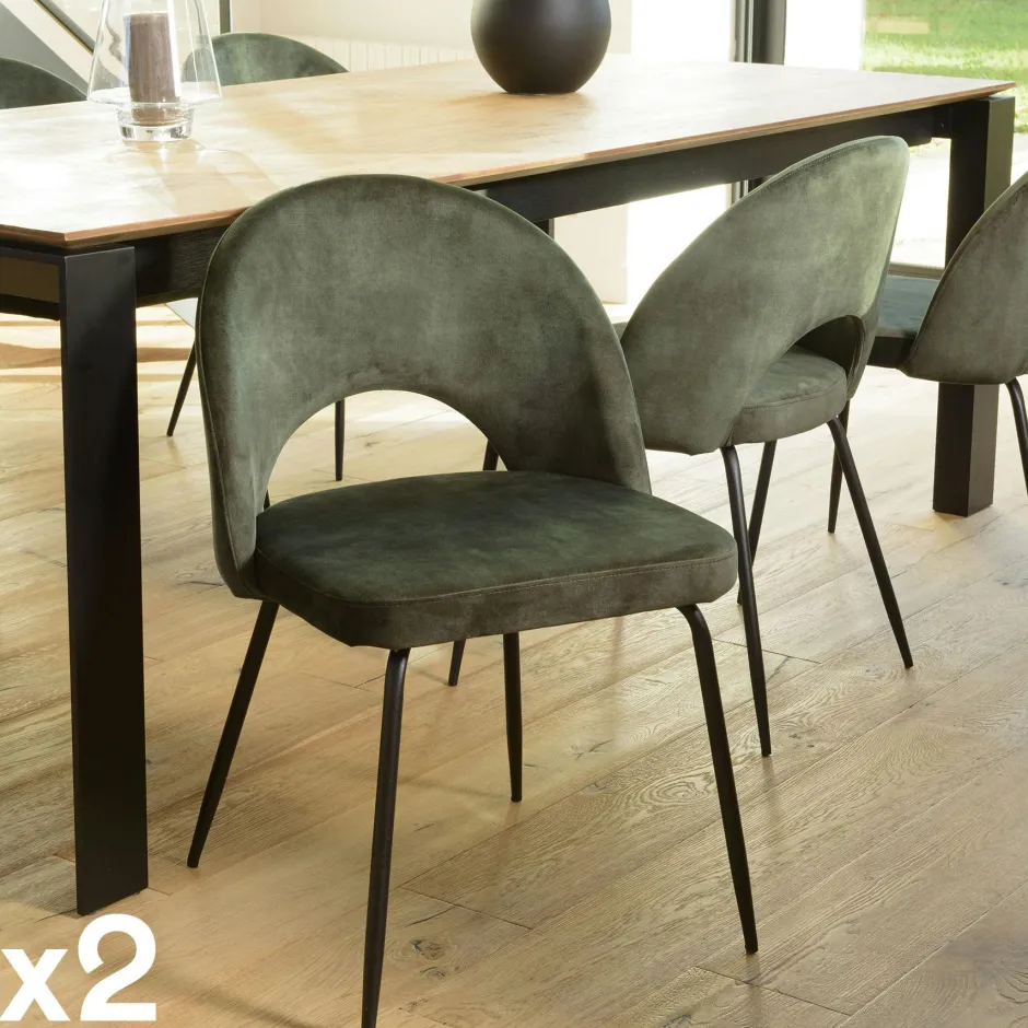 TIM Meubles De Cuisine·Chaises|Chaises Capitonnées|Chaise velours beige dossier demi-lune (lot de 2)