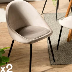 TIM Chaises Vintage|Chaises Capitonnées|Chaise velours beige (lot de 2)