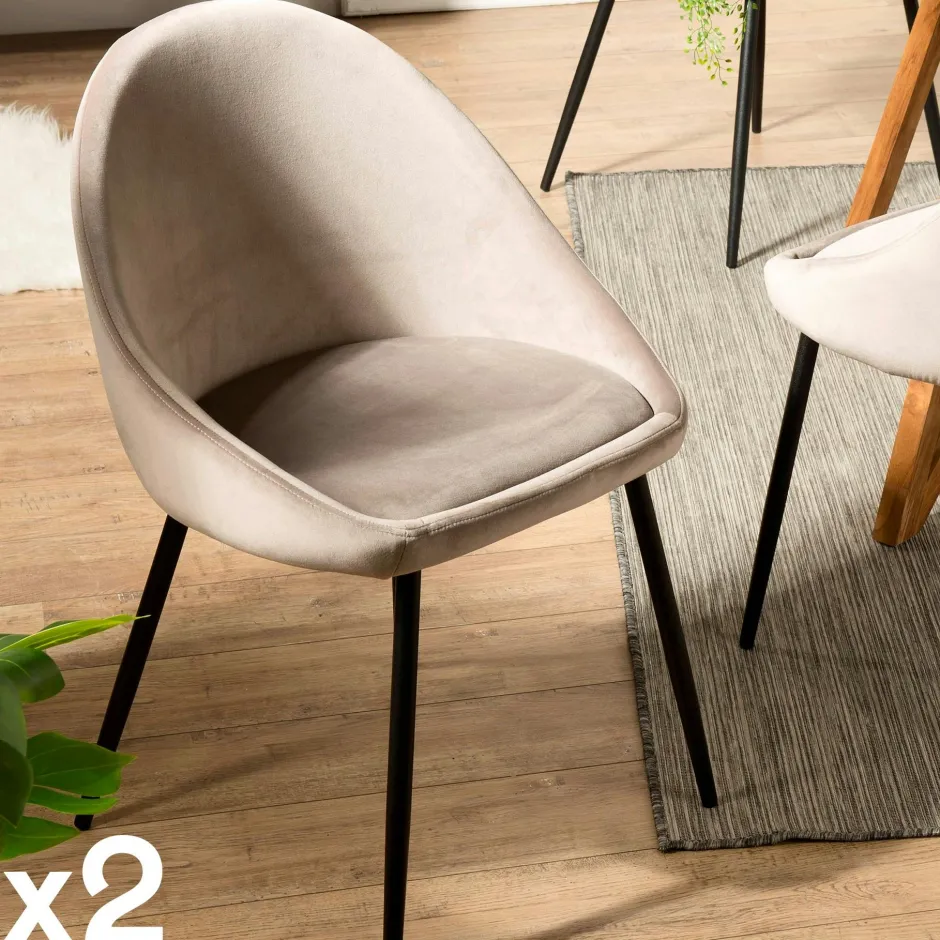 TIM Chaises Vintage|Chaises Capitonnées|Chaise velours bleu (lot de 2)