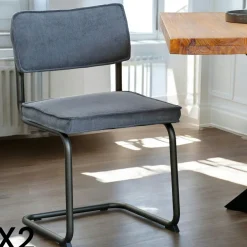 MALMOE Chaises Vintage|Chaises Capitonnées|Chaise velours gris piètement luge (lot de 2)