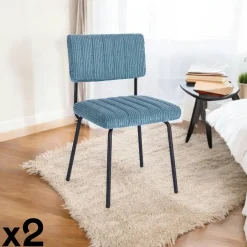 IENA Chaises Capitonnées|Chaises Contemporaines|Chaise velours grosses côtes bleu pétrole (lot de 2)