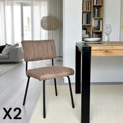 IENA Chaises Capitonnées|Chaises Contemporaines|Chaise velours grosses côtes bleu pétrole (lot de 2)