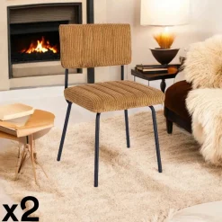 IENA Chaises Capitonnées|Chaises Contemporaines|Chaise velours grosses côtes moutarde (lot de 2)