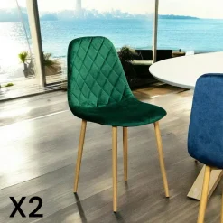 HAWAI Meubles De Cuisine·Chaises|Chaises Scandinaves|Chaise velours verte (lot de 2)