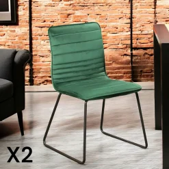 BURGOS Chaises Capitonnées|Chaises Velours|Chaise vert foncé motif ligne (lot de 2)