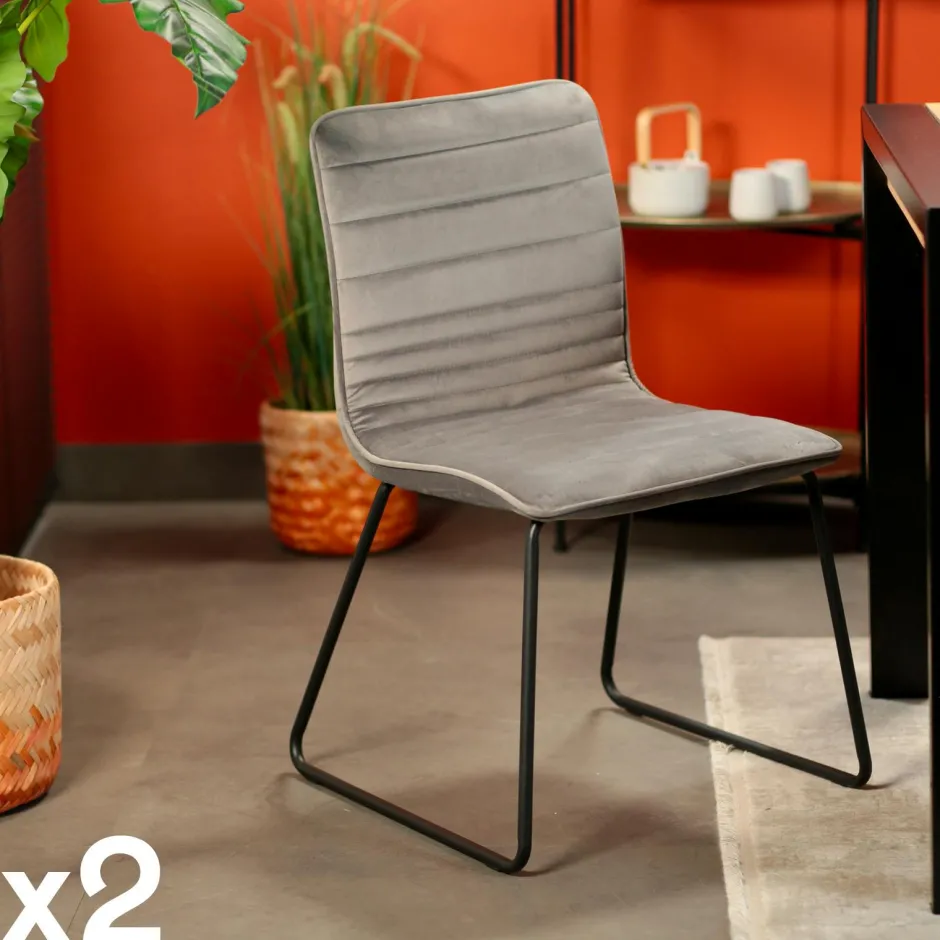 BURGOS Chaises Capitonnées|Chaises Velours|Chaise vert foncé motif ligne (lot de 2)