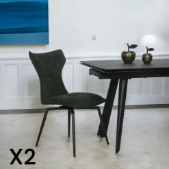 LOMBARDIE Chaises Velours|Chaises Contemporaines|Chaise verte pivotante en velours avec passepoil (lot de 2)