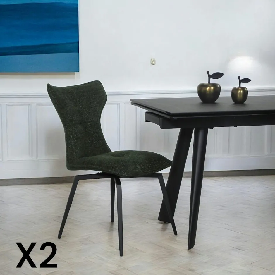 LOMBARDIE Chaises Velours|Chaises Contemporaines|Chaise verte pivotante en velours avec passepoil (lot de 2)