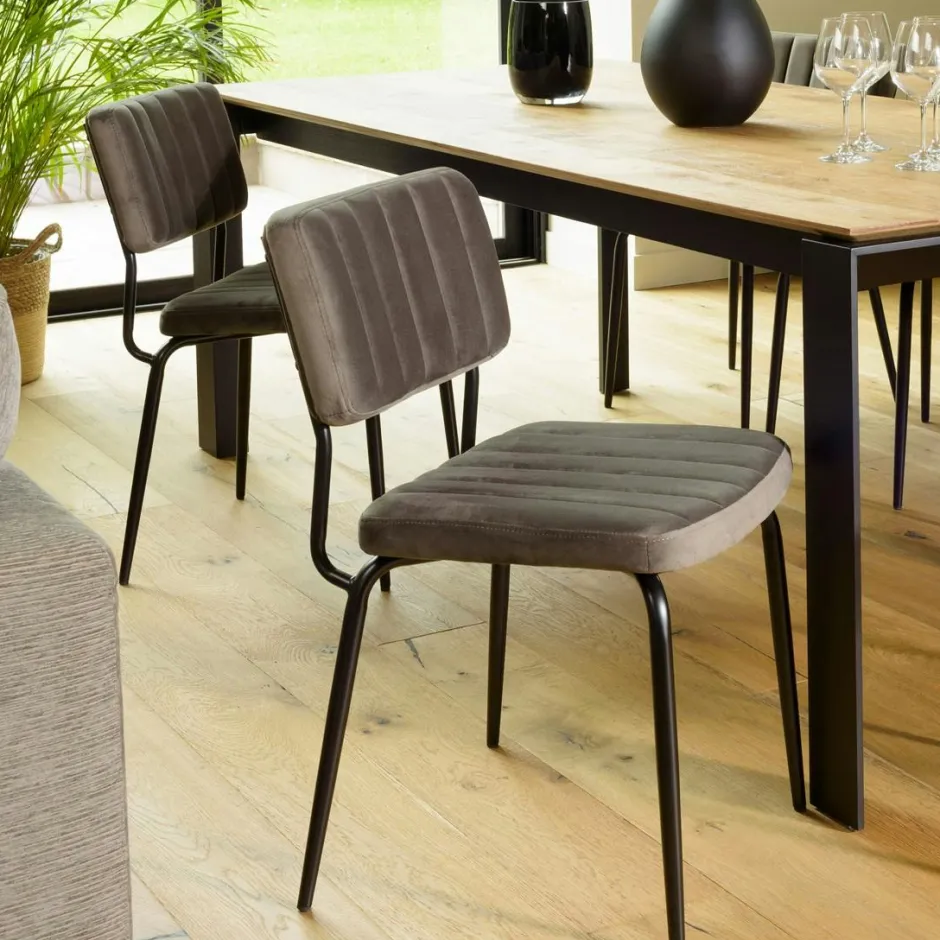 TIM Chaises Capitonnées|Chaises Velours|Chaise vintage en velours gris sombre