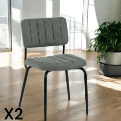 FAIRLIE Chaises Capitonnées|Chaises Contemporaines|Chaise vintage grise (lot de 2)