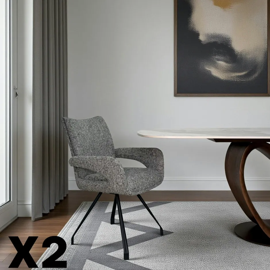 LIGURIE Chaises Contemporaines|Meubles De Cuisine·Chaises|Chaises tissu beige chiné accoudoirs larges (lot de 2)