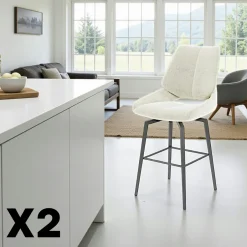 LIGURIE Chaises Contemporaines|Meubles De Cuisine·Chaises|Chaises tissu beige chiné accoudoirs larges (lot de 2)