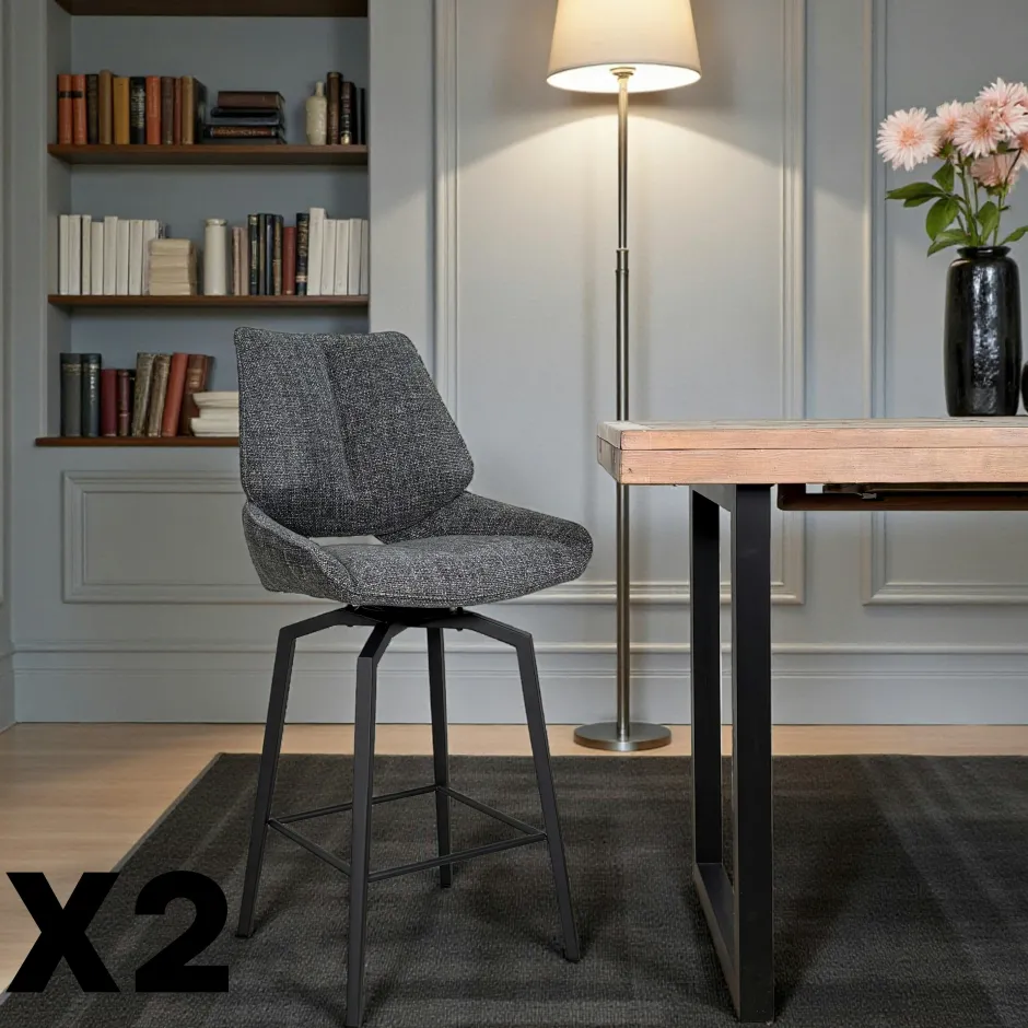 LIGURIE Chaises Contemporaines|Meubles De Cuisine·Chaises|Chaises tissu beige chiné accoudoirs larges (lot de 2)