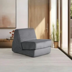SAPPO Fauteuils En Tissu|Fauteuils Convertibles|Chauffeuse convertible gris velours, lit d'appoint
