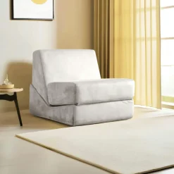 SAPPO Fauteuils En Tissu|Fauteuils Convertibles|Chauffeuse convertible gris velours, lit d'appoint