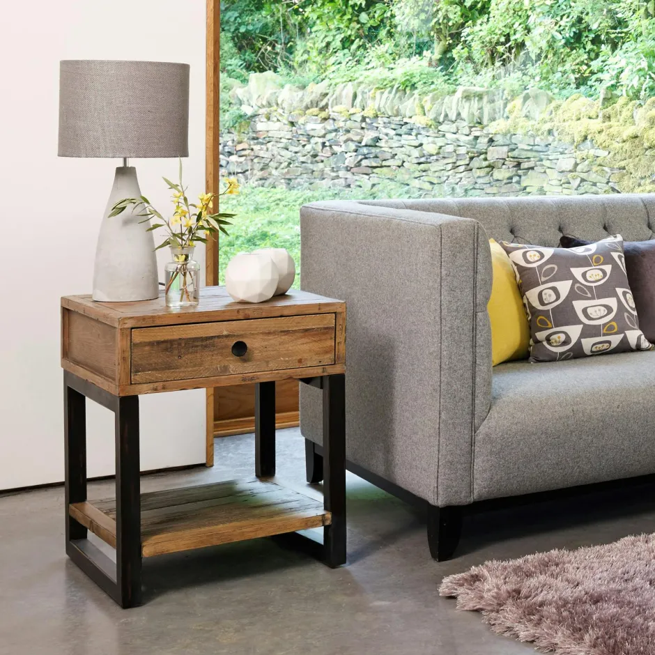 BRISBANE Univers Déco·Loft Industriel|Tables De Chevet Industrielles|Chevet bout de canapé bois recyclé