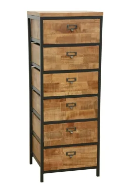 Loft / Loft Colors Chiffonnier Industriel|Chiffonnier 6 tiroirs en Hévéa recyclé naturel et métal 45x40x120cm LOFT