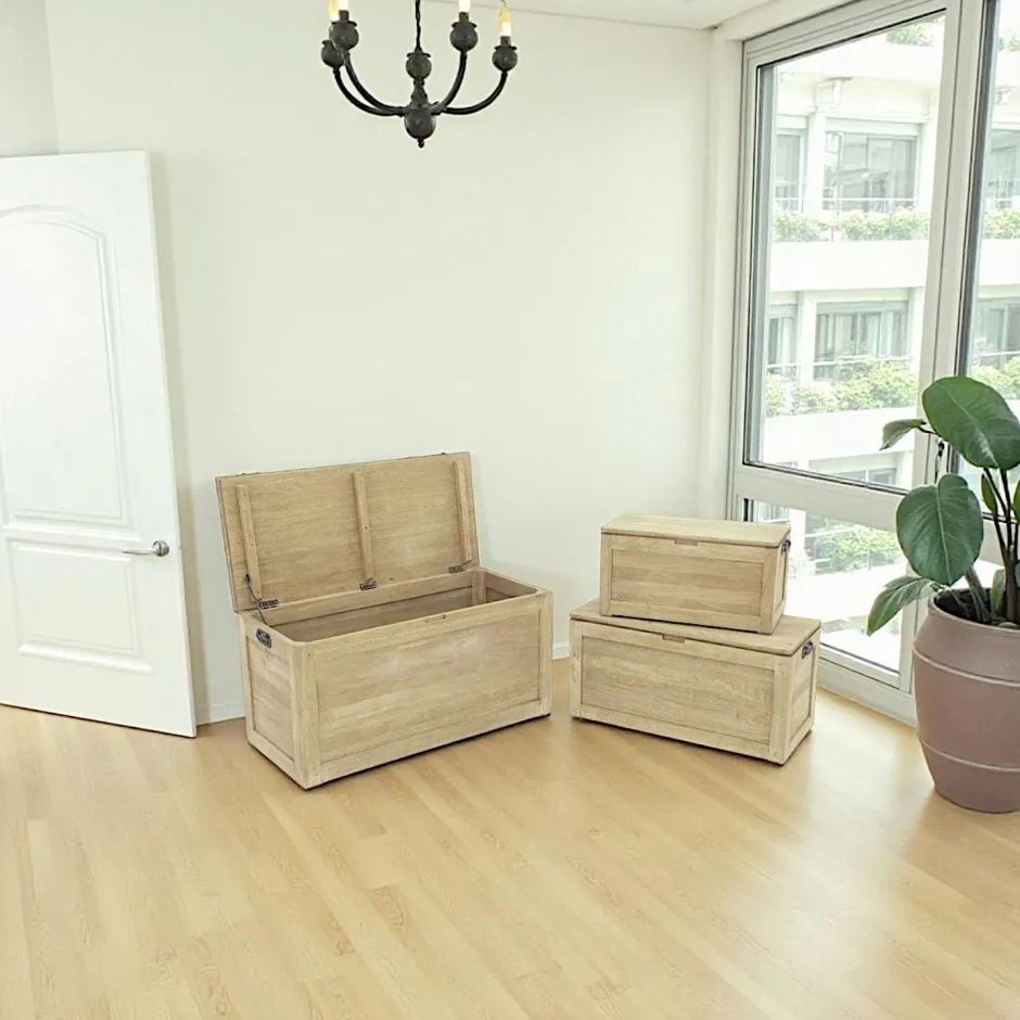 Helena Rangements Déco·Malles|Coffres En Bois|Coffres rectangles (lot de 3) bois massif hévéa