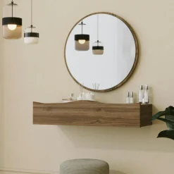 MARFA Consoles En Bois|Consoles En Bois|Coiffeuse murale scandinave avec miroir, 2 tiroirs