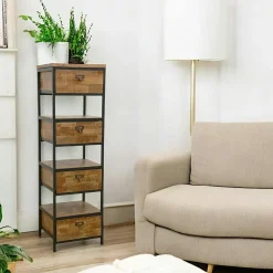 Loft / Loft Colors Chiffonnier Industriel|Colonne 4 tiroirs, 3 niches ouvertes en Hévéa recyclé naturel et métal 45x40x150cm LOFT