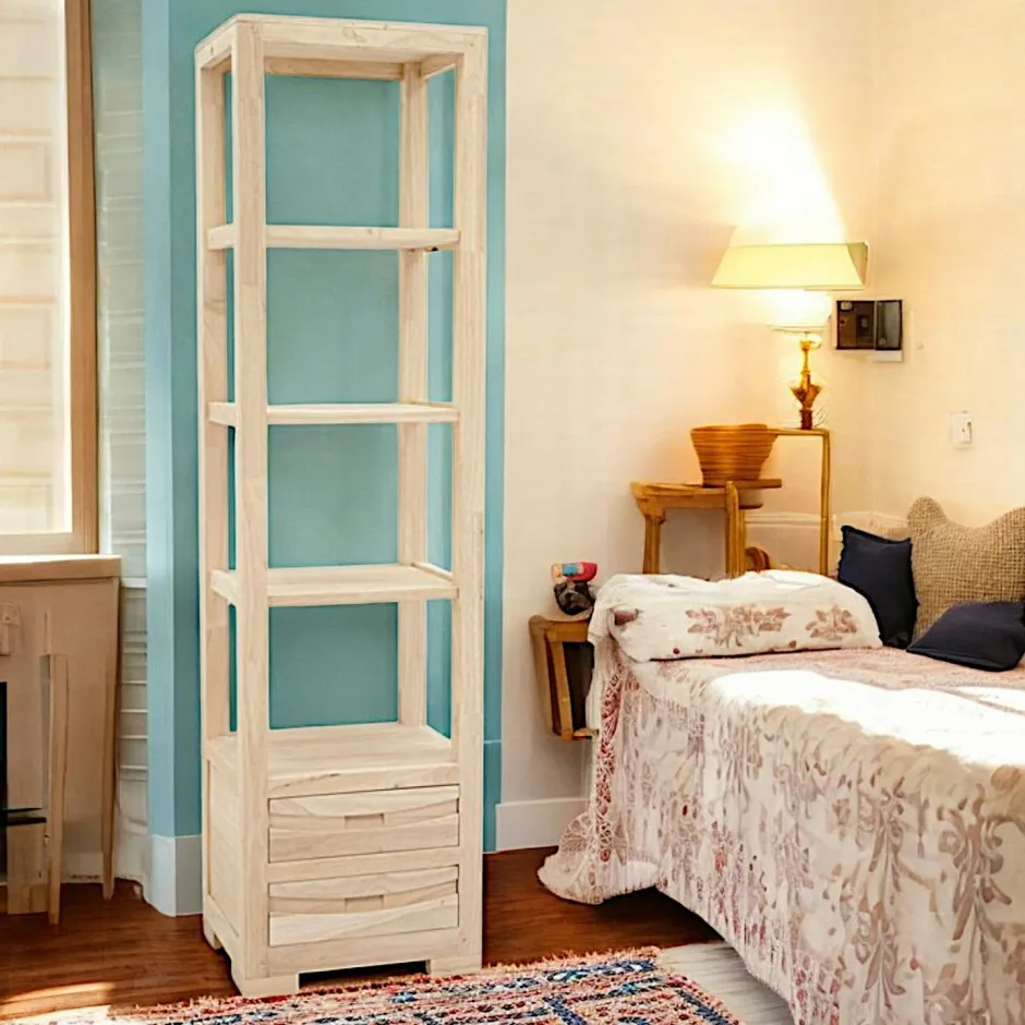 Niagara Bibliothèques En Bois|Bibliothèques En Bois|Colonne Hévéa 2 tiroirs, 4 étagères 50x40x190cm