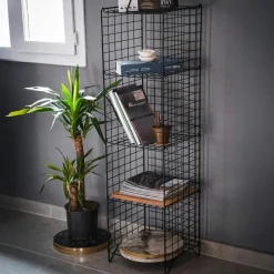 SFAX Bibliothèques En Métal|Bibliothèques En Métal|Colonne industrielle noire grillagée, 5 plateaux