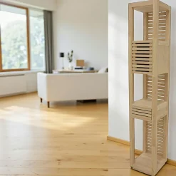 New Orléans Meubles De Salon·Colonnes De Rangement|Meubles De Rangement·Colonnes De Rangement|Colonne ouverte Hévéa 1 porte Persienne, 1 tiroir façade Persienne, 3 niches 35x35x195cm NEW ORLEANS