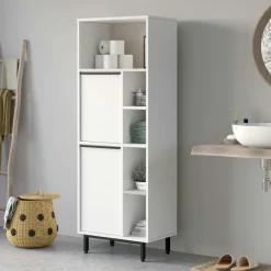 JENA Meubles De Salle De Bains·Rangement Salle De Bains|Colonne salle de bains effet bois clair 2 portes cannage