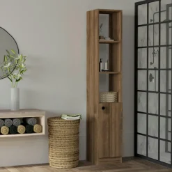 MARFA Meubles De Salle De Bains·Rangement Salle De Bains|Colonne salle de bains effet chêne, 1 porte 3 niches