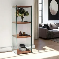 LHASA Meubles De Rangement·Petits Meubles De Rangement|Colonne vitrine design - bois gris foncé, 3 plateaux